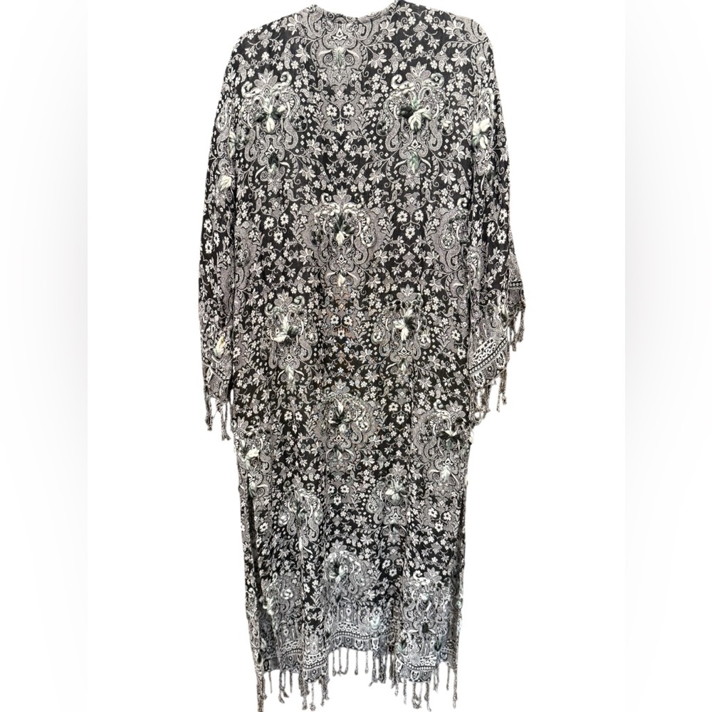 NWT Ashley Taylor Luxe Embroidered Boho Kimono Duster Fringe OS - Picture 3 of 6